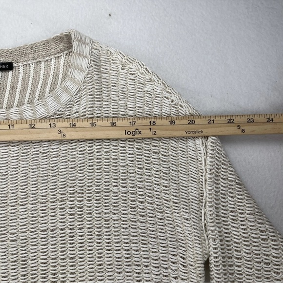 Eileen Fisher Open Knit Sweater Boxy Top Bone Organic Cotton/Linen Small - Picture 6 of 10